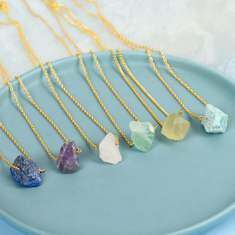 Raw Crystal Stone Necklace with Gold Chain