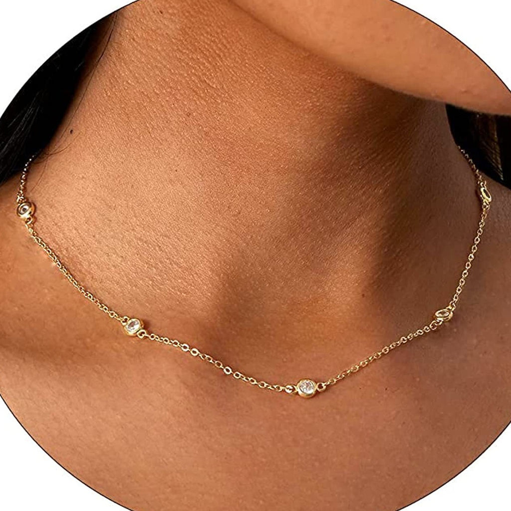 Gold Cross Chain Zircon Pendant Necklace