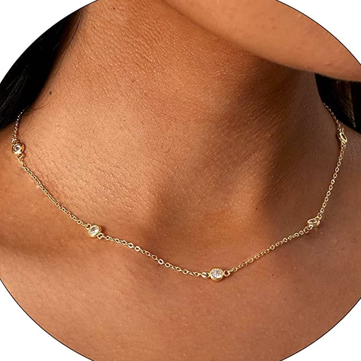Gold Cross Chain Zircon Pendant Necklace
