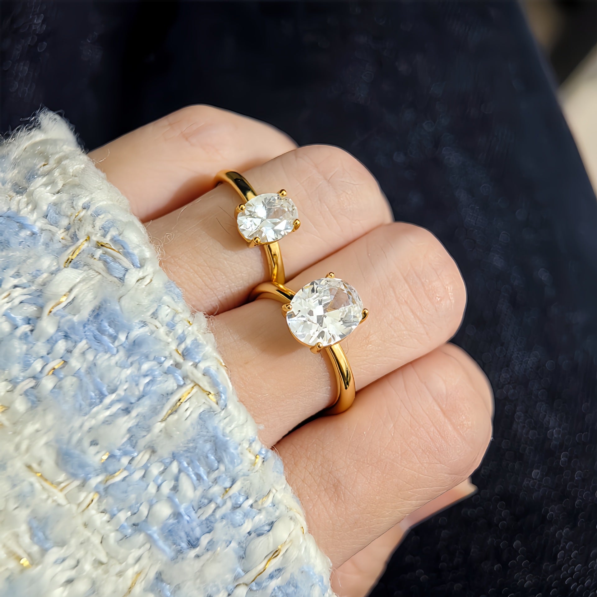 Oval Geometric Gold Plated Ring
