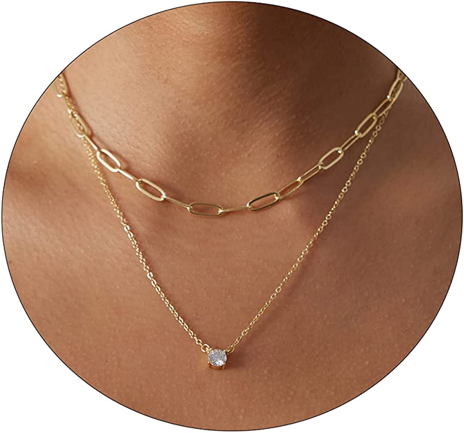 Gold Cross Chain Zircon Pendant Necklace