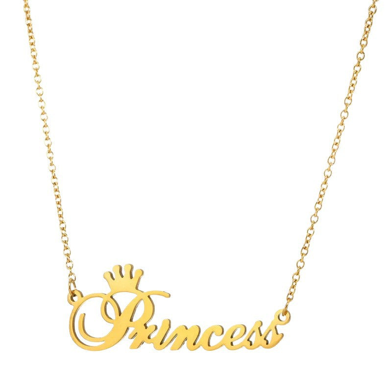 Titanium Steel Princess Crown Pendant Necklace
