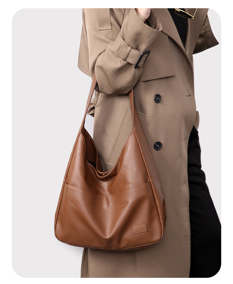 Soft Leather Bucket Tote Bag