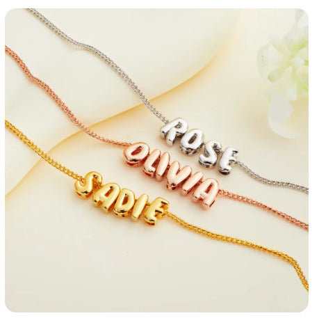 Bubble Letter Alphabet Pendant Necklace