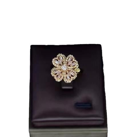 Rotatable Zircon Flower Adjustable Ring