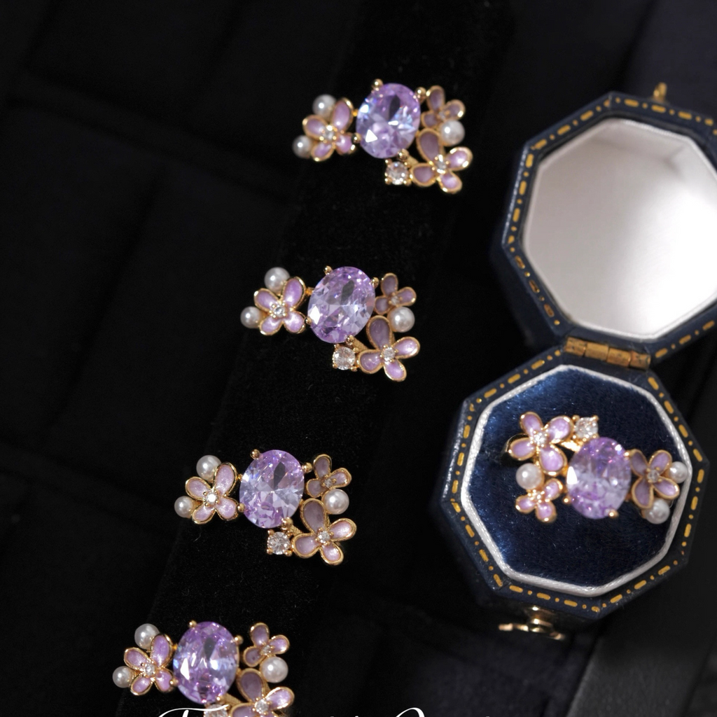 Adjustable Purple Zircon Flower Ring