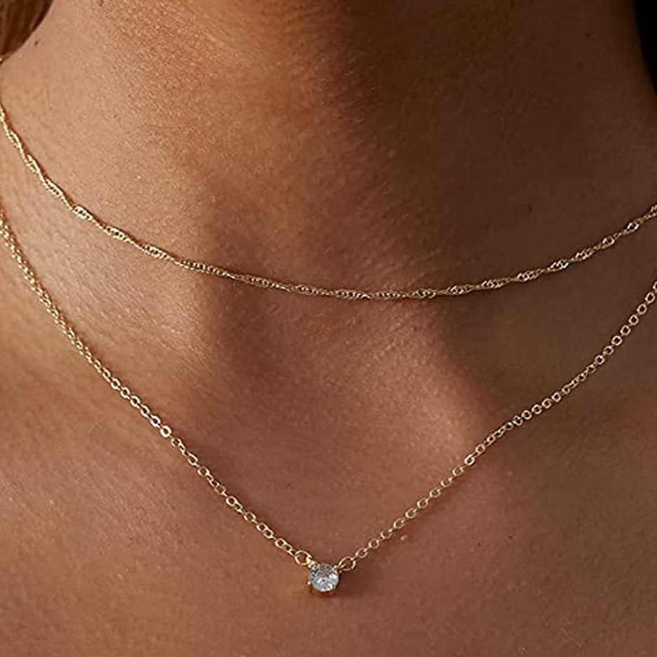 Gold Cross Chain Zircon Pendant Necklace