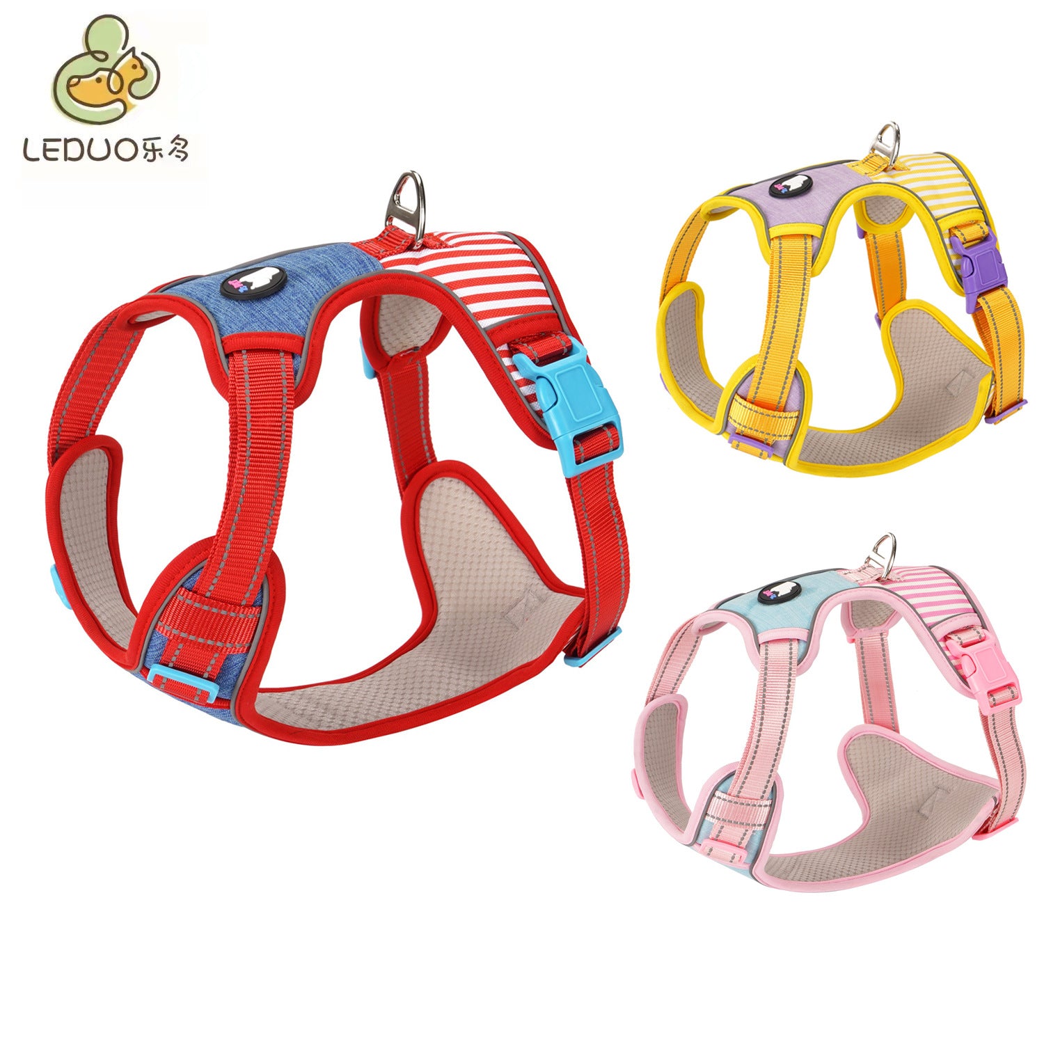 Adjustable Striped Dog Harness with Leash