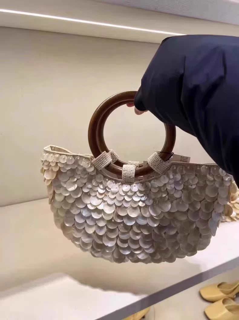 Handmade Shell Handbag Women Vertical Square Bag