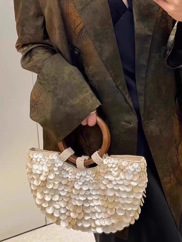 Handmade Shell Handbag Women Vertical Square Bag