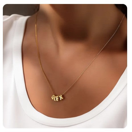 Bubble Letter Alphabet Pendant Necklace