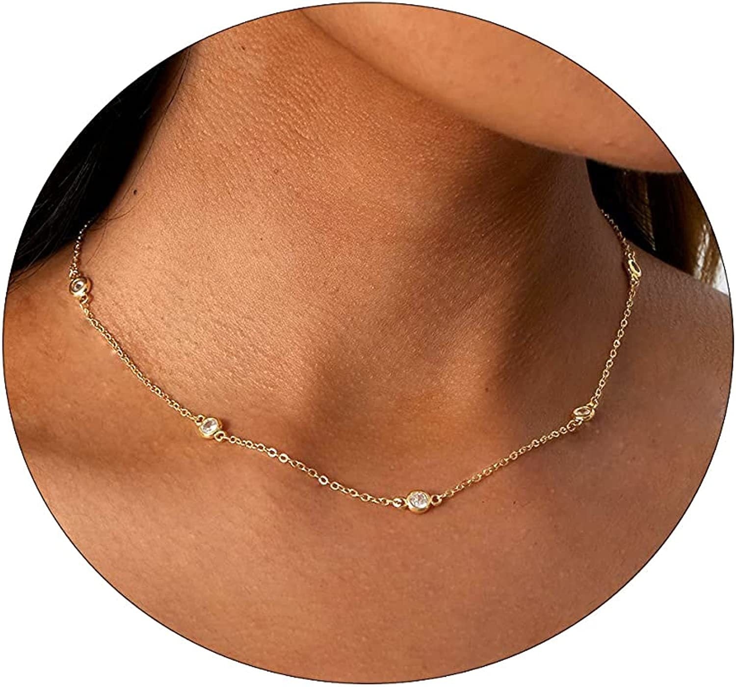 Gold Cross Chain Zircon Pendant Necklace
