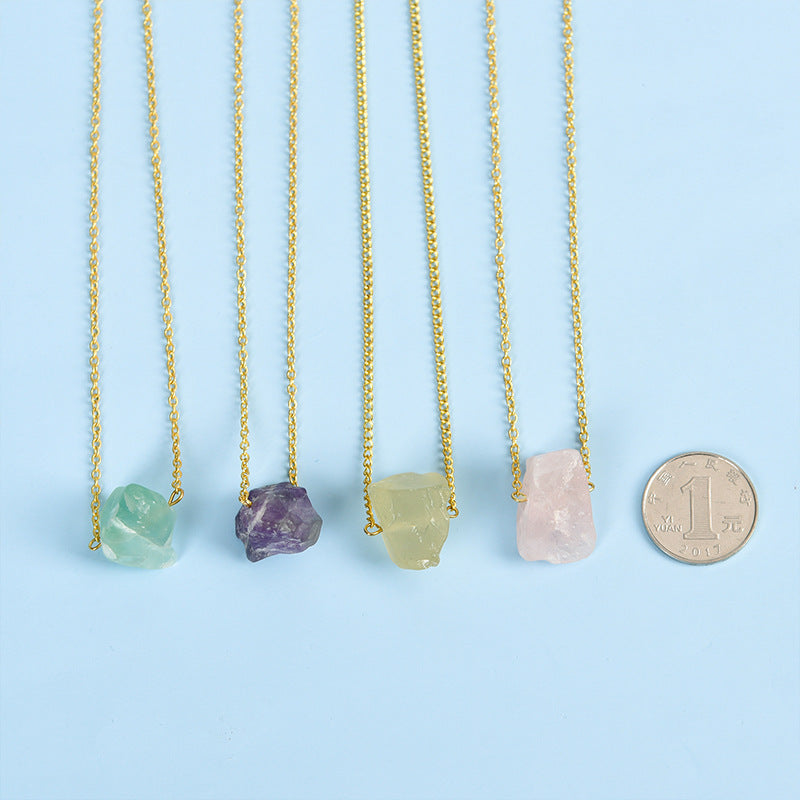 Raw Crystal Stone Necklace with Gold Chain