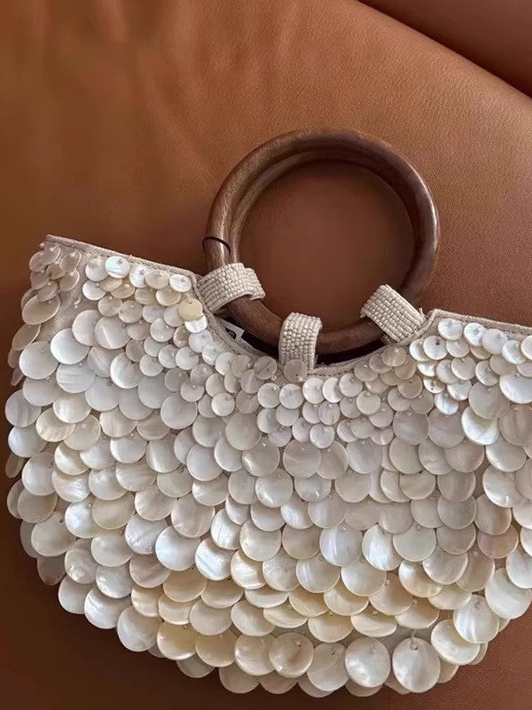 Handmade Shell Handbag Women Vertical Square Bag