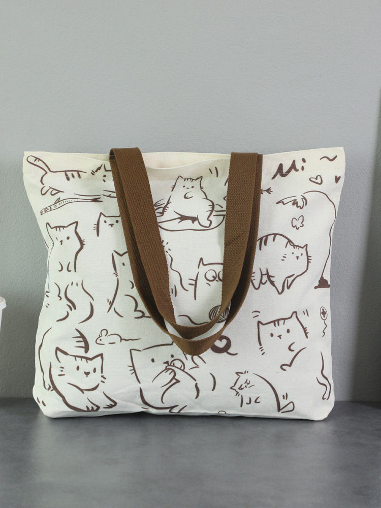 Women Canvas Tote Bag with Cartoon Design