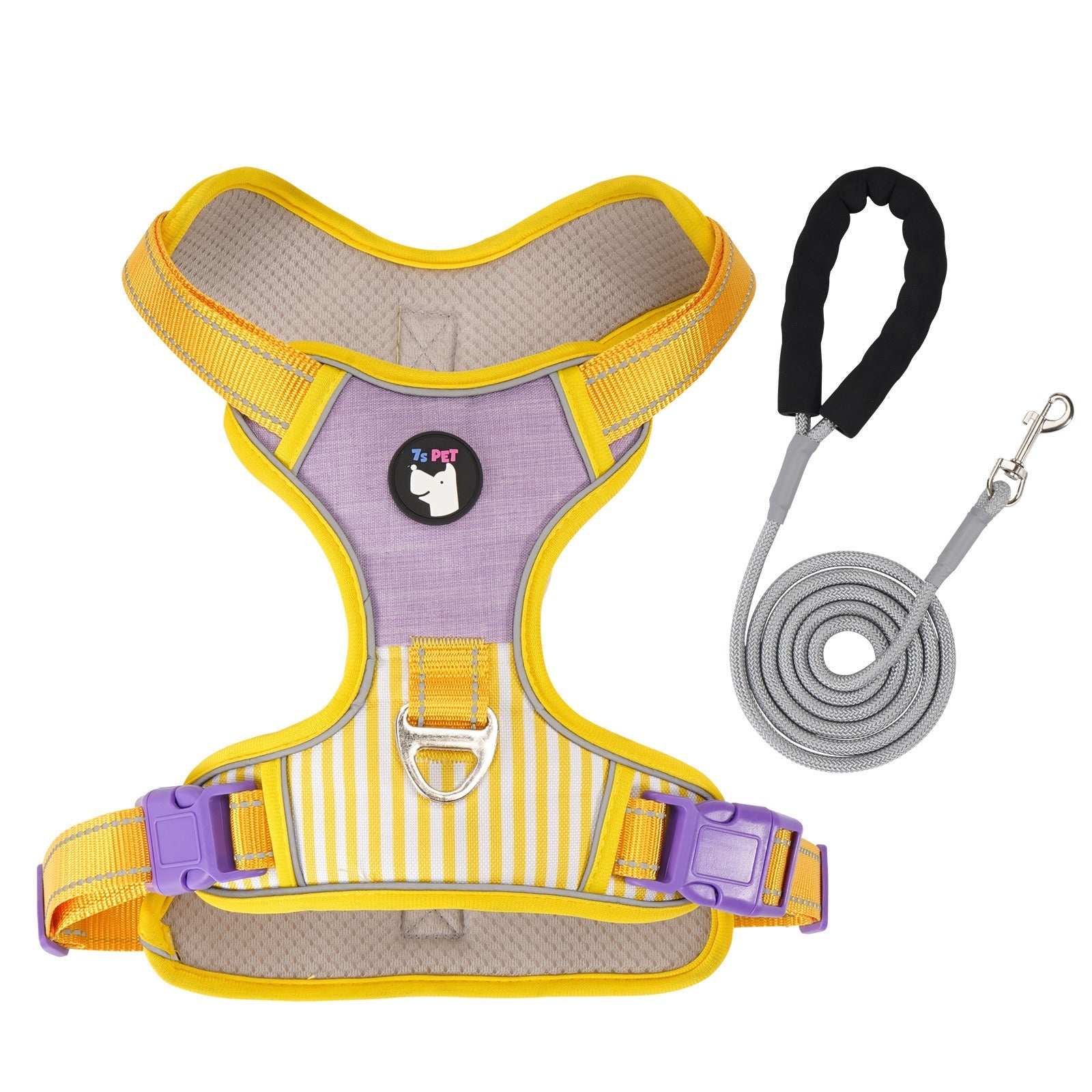 Adjustable Striped Dog Harness with Leash