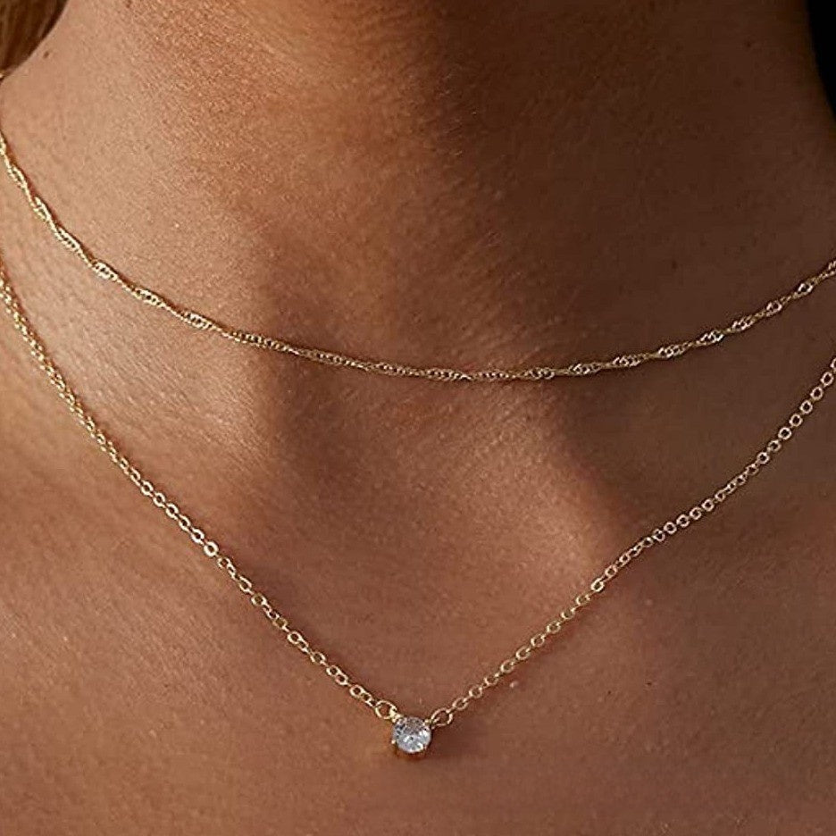 Gold Cross Chain Zircon Pendant Necklace